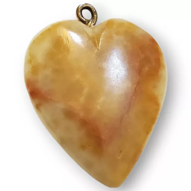 Vintage Spectacular Beautifully Carved Mookiate Jasper Heart Reversible Pendant 2