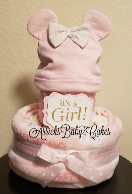 Diaper Cake~It's A Girl~Baby Shower Gift~Centerpiece~Disney~Free Shipping 🎀🎀