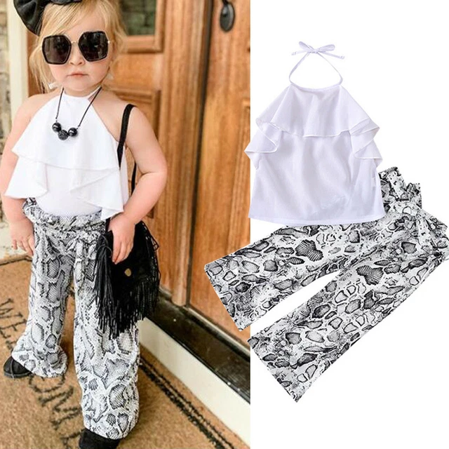 Pantaloni Sospensioni Falbala Top Falbala Stampa Serpentina Bambini Bambini Bambine