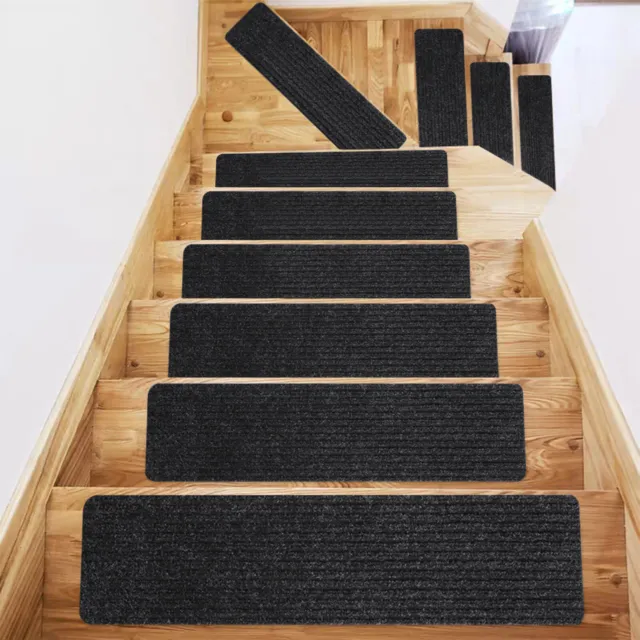 15Pcs Self-Adhesive Carpet Stair Treads Non-Slip Step Runner Washable Safety Rug