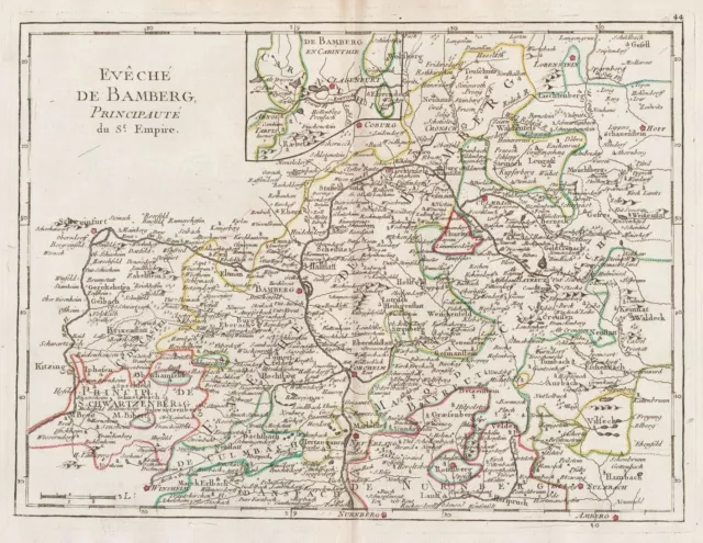 Bamberg Coburg Kronach Forchheim Erlangen map Karte Le Rouge Kupferstich 1756