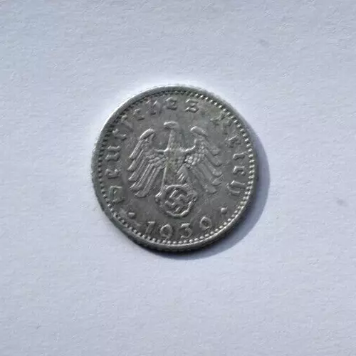 1939 GERMAN 3rd REICH 50 REICHS PFENNIG WWII COIN Key Date