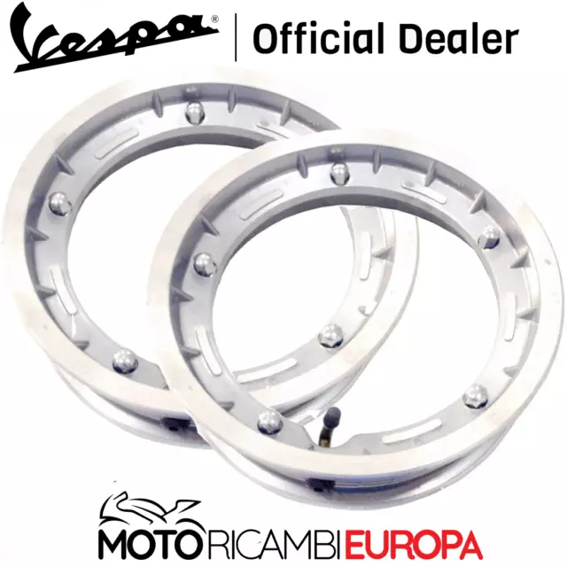 Kit Coppia Cerchi Cerchio Scomponibile Tubeless Grigio Per Piaggio Vespa Px 125