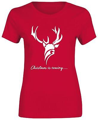 T-shirt donna renne Christmas Is Coming stampa festa regalo magliette