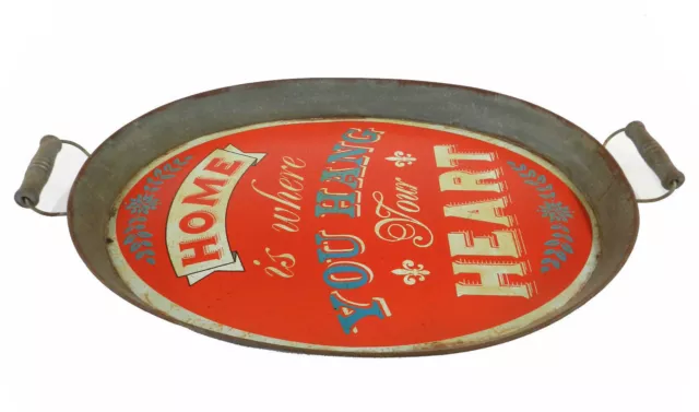 Bandeja En Lata Oval Rojo E Gris Industrial Vintage Home