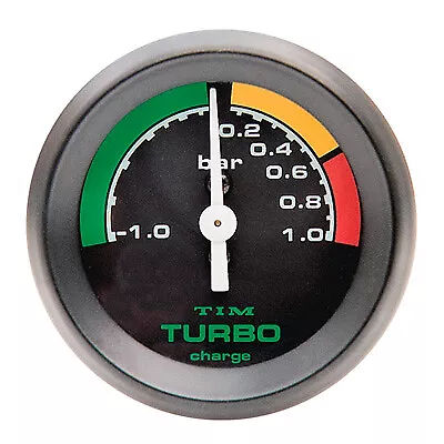 Tim Turbo Boost Gauge Black Face Black Bezel 52mm Diam Race Rally -1 To +1 Bar