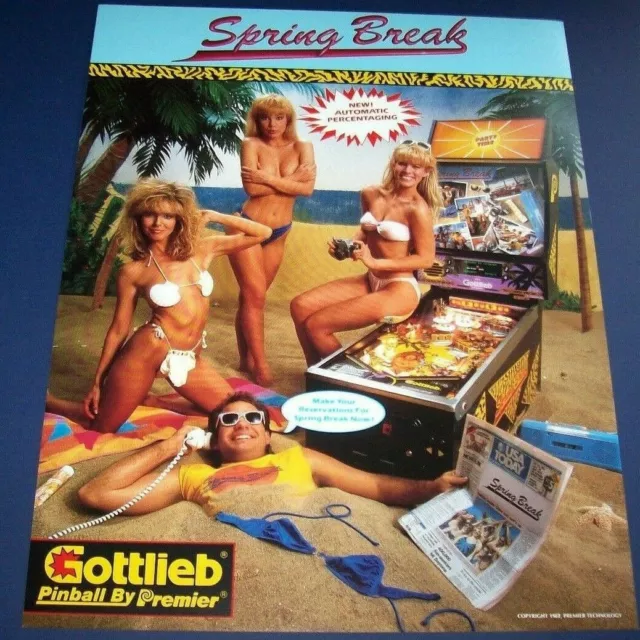 Spring Break Pinball FLYER Original Vintage   1987 Women On Beach Artwork Retro