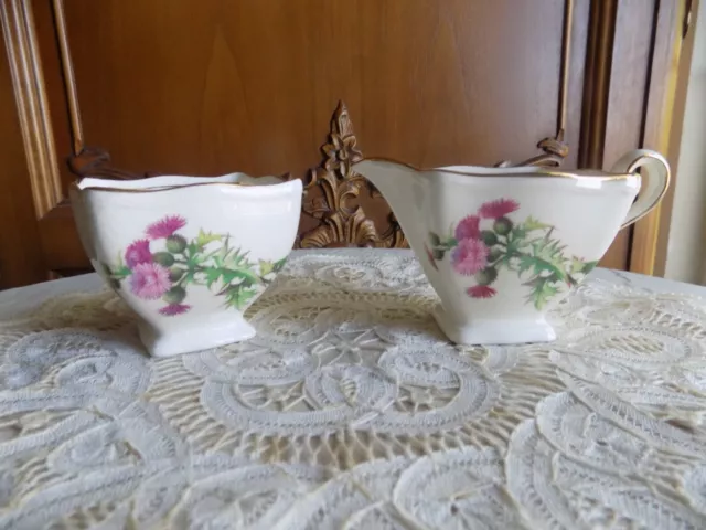 Vintage Royal Winton Grimwades England Set-creamer & sugar bowl with thistles