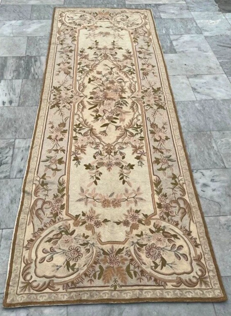 Vintage Aubusson French Style Handmade Boho Aubusson Hallway Runner Rug 3x9 ft Vintage Aubusson French Style Handmade Boho Aubusson Hallway Runner Rug 3x9 ft
