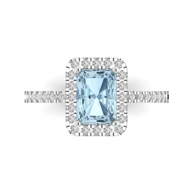 1.85 ct Emerald Swiss Topaz Promise Bridal Wedding Designer Ring 14k White Gold