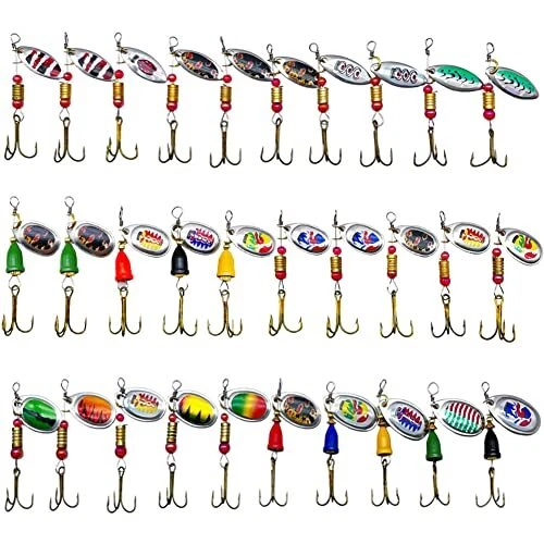 FedMois Lot de 30 Cuillères de Pêche Spinner Leurres pour Perche Brochet Truite