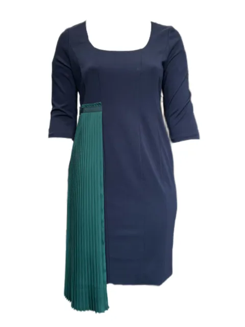 Marina Rinaldi Women's Dark Navy Oculato 3/4 Sleeve Jersey Dress Size M NWT