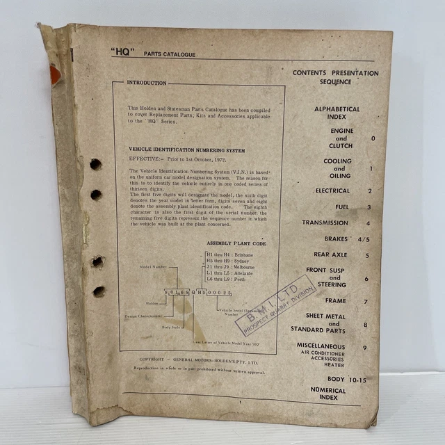 HOLDEN HQ GENUINE GM Parts and Accessories Catalogue GMH Monaro GTS