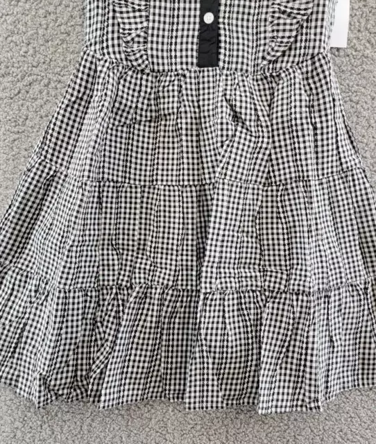 BCBG GIRLS Gingham Check Tiered Dress Girl's 14 Black/WhiteV-Neck Sleeveless 3