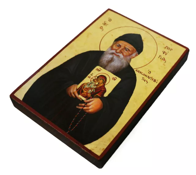 Greek Russian Orthodox Handmade Wooden Icon Saint Porphyrios 19x13cm