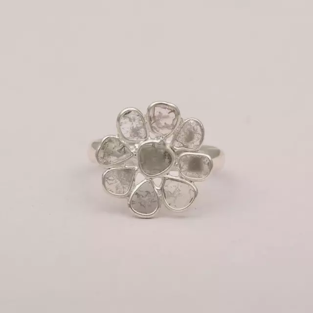 Delicate Flower Polki Natural Diamond 925 Sterling Silver Victorian Ring Sale