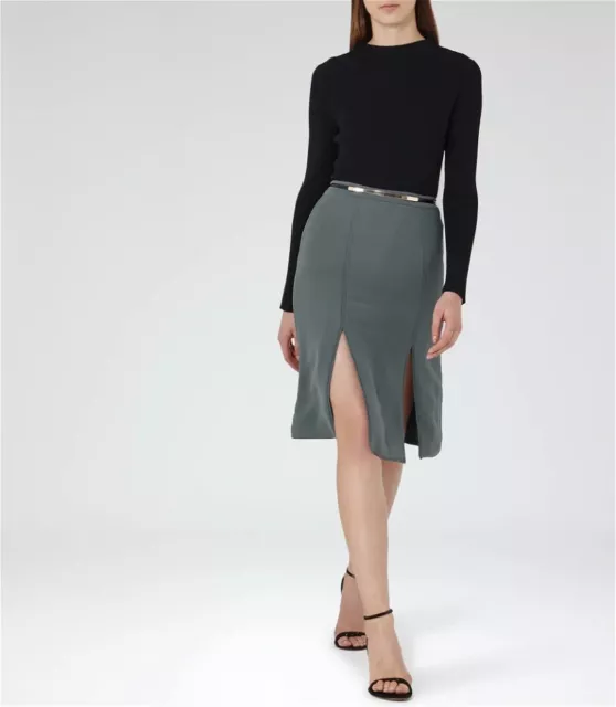 Reiss Ennis Kingfisher Slit Front Skirt Workwear Office Smart - Size 12 14 W30 2
