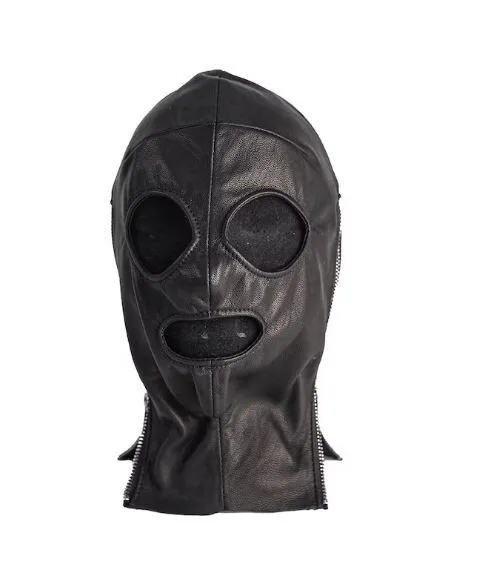 Real Leather Unisex INCOGNITO Black Leather Lace Up Mask For Cosplay