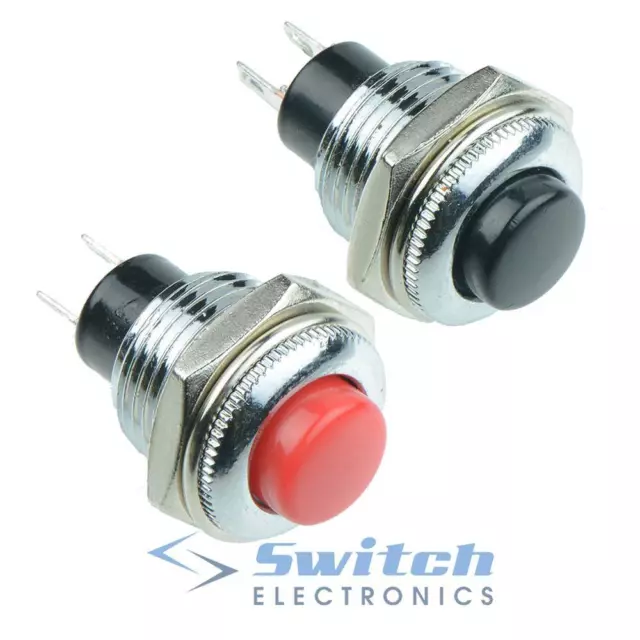 Red / Black Off-(On) Metal 12mm Momentary Push Button Switch 1.5A SPST