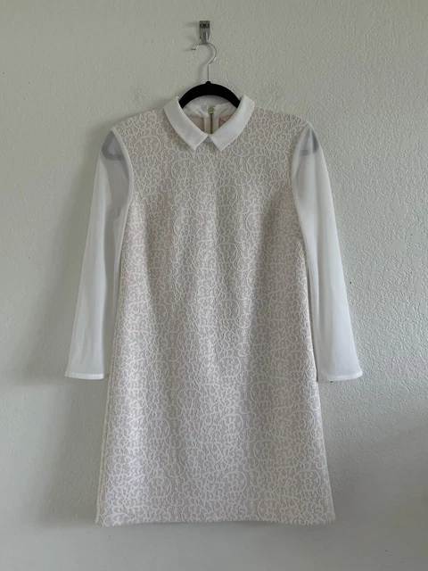 Women’s Size 2 Mini Lace Dress Ted Baker London White Peter Pan Collar Sheer