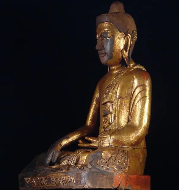 BUDDHA :Antique Buddha, Burma, Mandalay, Gilded & Painted 1800s, 14"Tall,Unusual