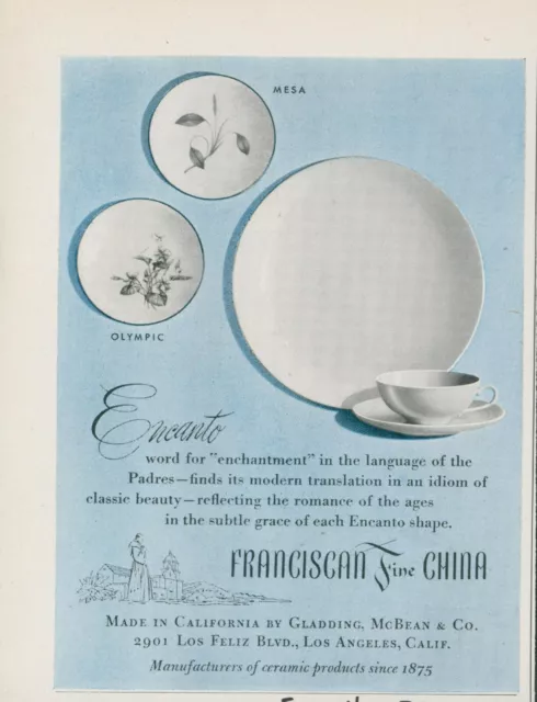 1951 Franciscan Fine China Encanto Shape Mesa Olympic Vintage Print Ad BH1