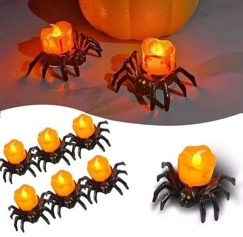 owlfun Lot de bougies araignées d'Halloween, décorations d'Halloween, 6