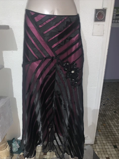Jupe Patchwork René Derhy En Daim Cuir - Noir Et Marron - Taille 36/38 - Vintage