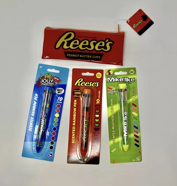 SCENTED RAINBOW PENS Set Reese’s Jolly Rancher Mike & Ike+Pencil Case £