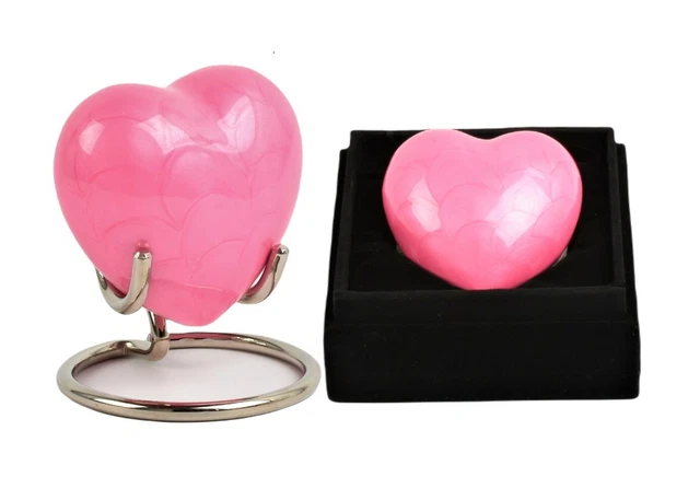 Cremation Ashes Heart Keepsake Urn Token Pink Funeral Memorial For Human or Pet