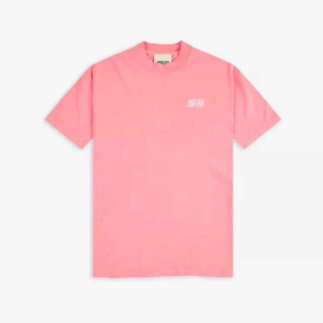 Camiseta mediana de ladrillos y madera para hombre rosa blanco logotipo bordado ropa de calle algodón