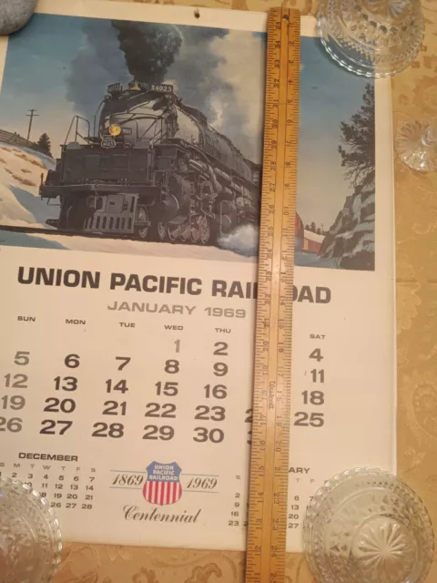 Vintage 1969 UNION PACIFIC RAILROAD Centennial Wall Calendar LARGE 19 x 24"