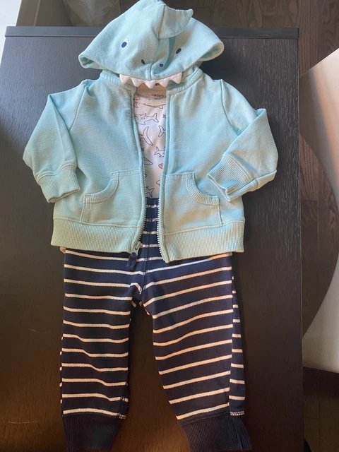 Carters Baby Boy Size 6 Months Blue Shark Outfit 3 Piece Set