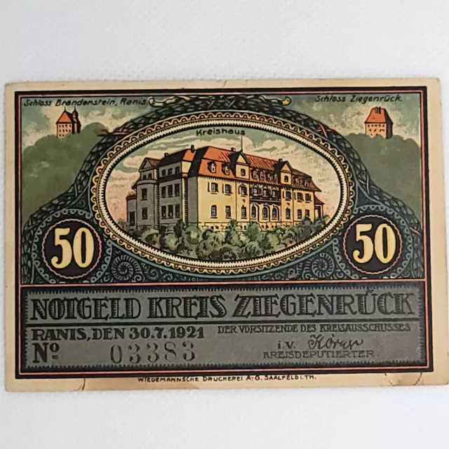 1921 Germany Ziegenruck Notgeld 50 Pfennig