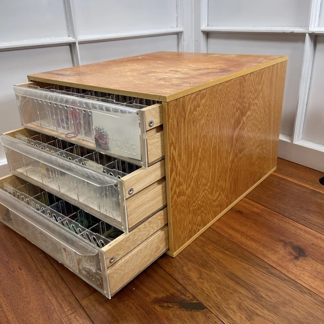 DMC EMBROIDERY FLOSS Thread 3 Drawer Wood Storage Box With
