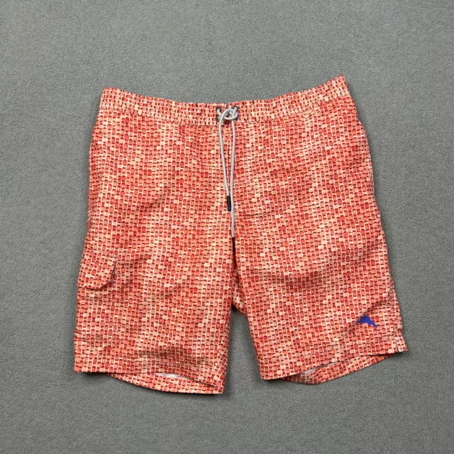 Tommy Bahama Swim Shorts Mens Large Orange Geometric Board Trunks Lined Hawaiian