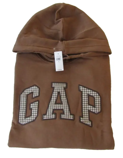 Gap Brown Plaid Logo Pull Over Hoodie Long Sleeve Sweatshirt - Men's Size Large