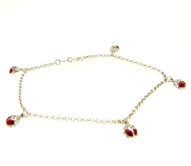 Bracelet Mince pour Femmes en or Blanc Massif 18K Avec Coccinelle Vintage 80