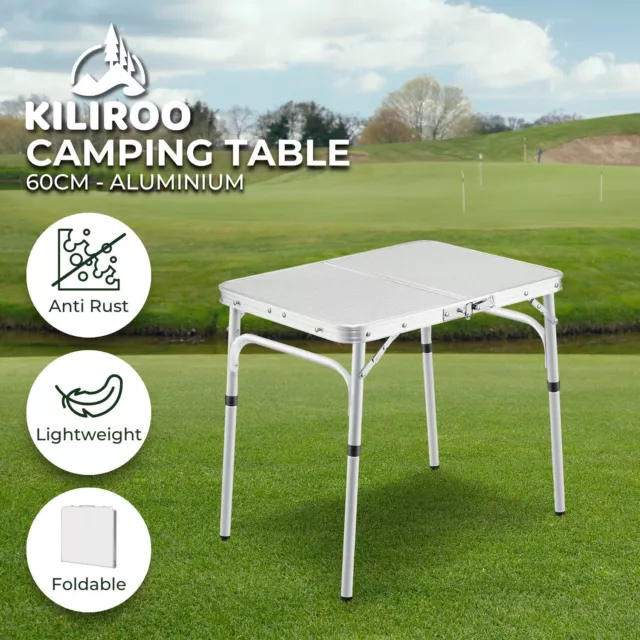 Kiliroo 60cm Folding Camping Table Adjustable Portable Picnic Outdoor Silver