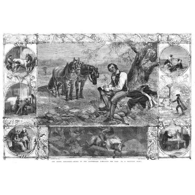 ROBERT BURNS Centenary Since his Birth; Montage of Views - Antique Print 1859