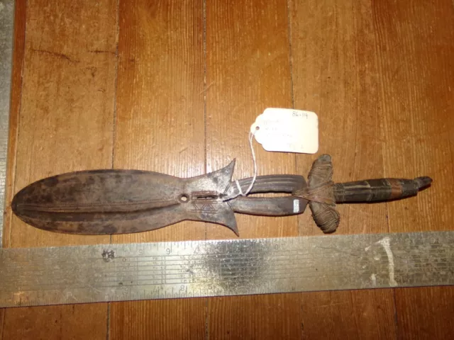 15 1/2" Forged Antique African Hgbandi Knife Upper Zaire Wood & Copper Handle