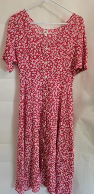 Vintage Womens Fiasco Dress Sheer Red Floral Bohemian Summer Swimsuit Cover Up S