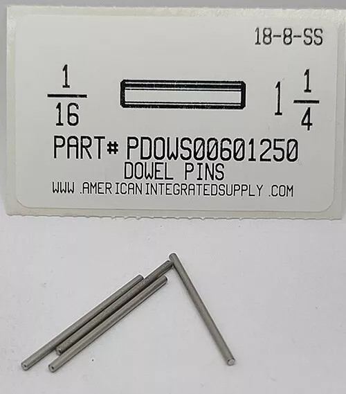 1/16X1-1/4 Dowel Pin 18-8 Stainless Steel (20)