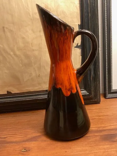 Vintage West German Pottery Fat Lava Vase / Jug / Orange & Brown / MCM 1970's