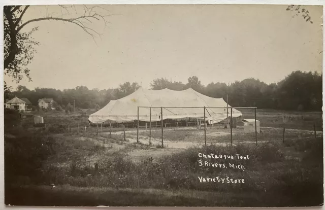 RPPC Real Photo Postcard - Chautauqua Tent, Three Rivers, Michigan MI