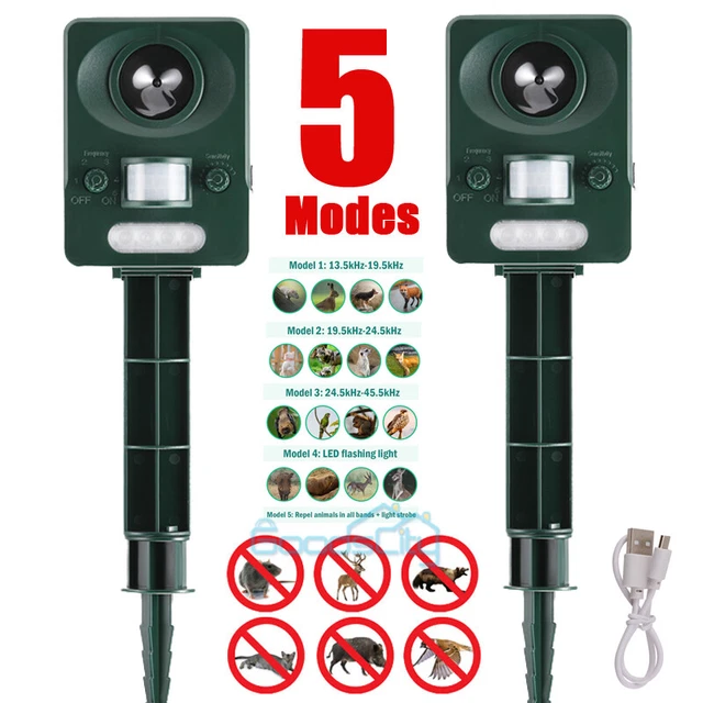 1/2 PK Animal Repeller Ultrasonic USB Solar Power Outdoor Pest Mice Deer Sensor
