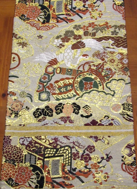Vintage Cranes Embroidery Obi Upcycle Made in Japan 100% Silk 20in L #323A