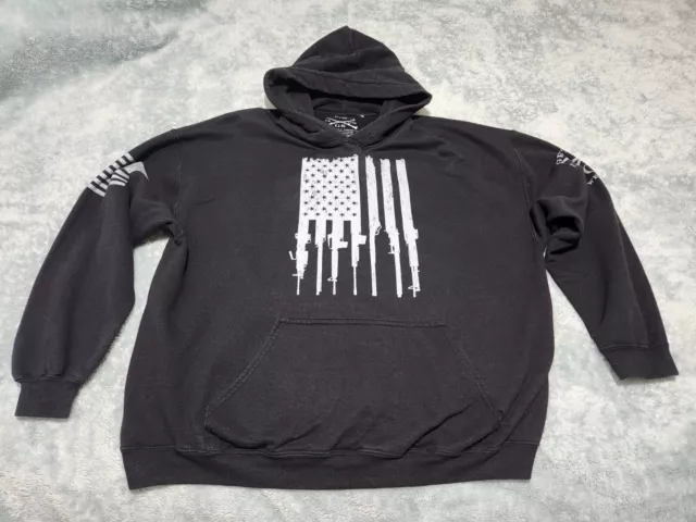 Grunt Style Mens Pullover Hoodie American Flag Black Sweatshirt Size XL