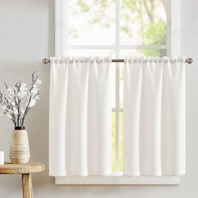 2 Pcs White Short Window Curtain 29x36 Inch Cafe Curtains  Kitchen