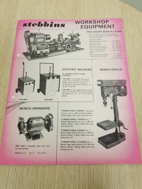 Vintage Stebbins Workshop Equipment Melbourne Advertising Brochure